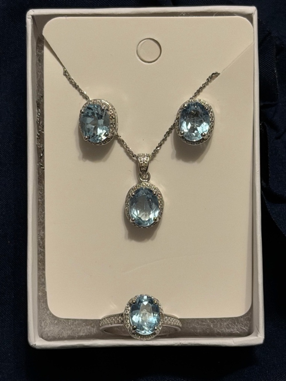 Light Blue Oval Topaz Pendant Necklace Earrings and Ring Set